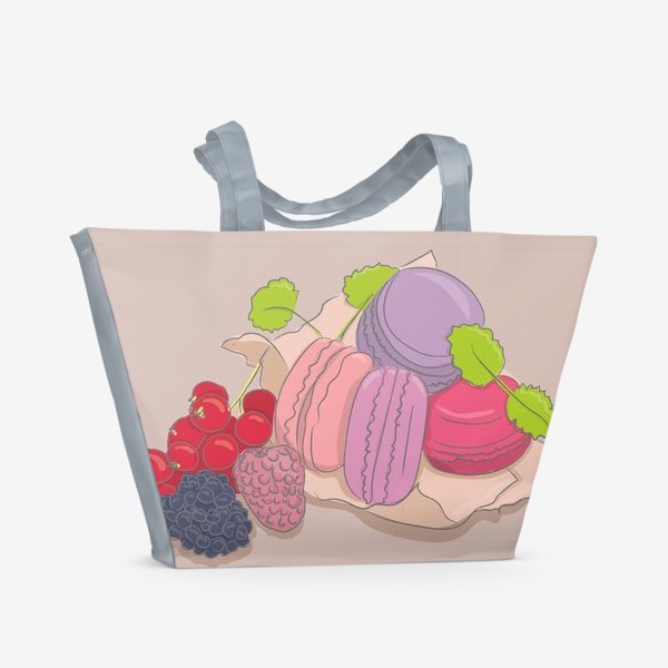 Пляжная сумка &laquo;макаруны с ягодами на сиреневом фоне&raquo;