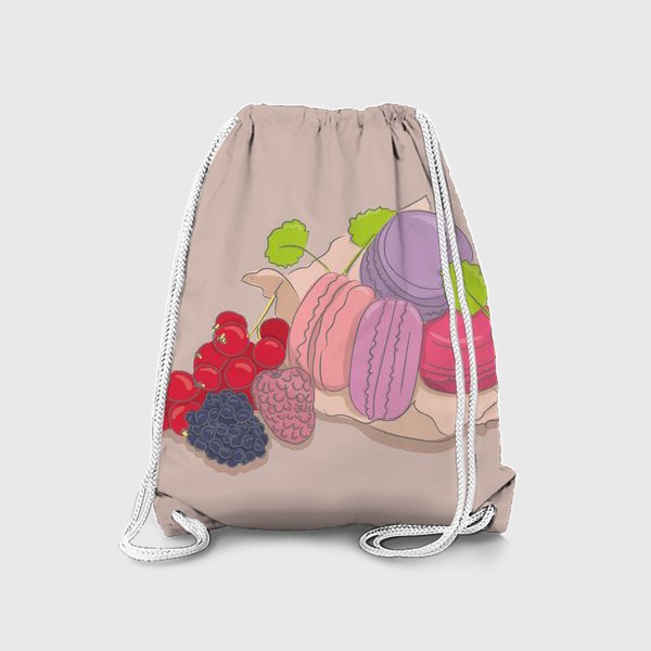 Рюкзак «макаруны с ягодами на сиреневом фоне»