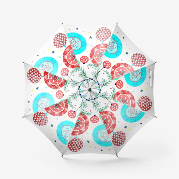 Зонт «Новый год украшения елка шары иллюстрация конфетти»