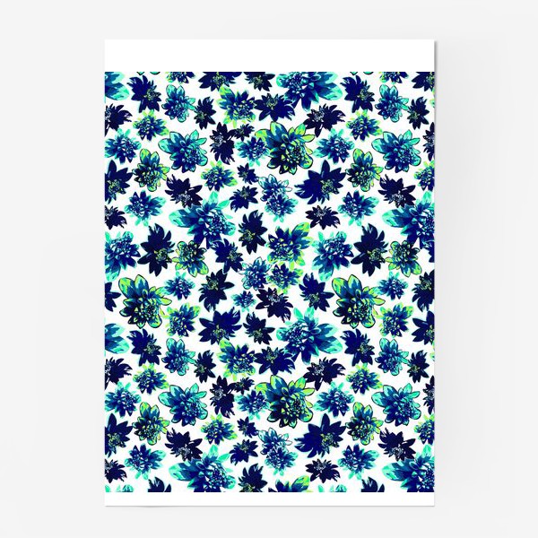 Постер «Flowers Цветы паттерн синий зеленый бирюза »