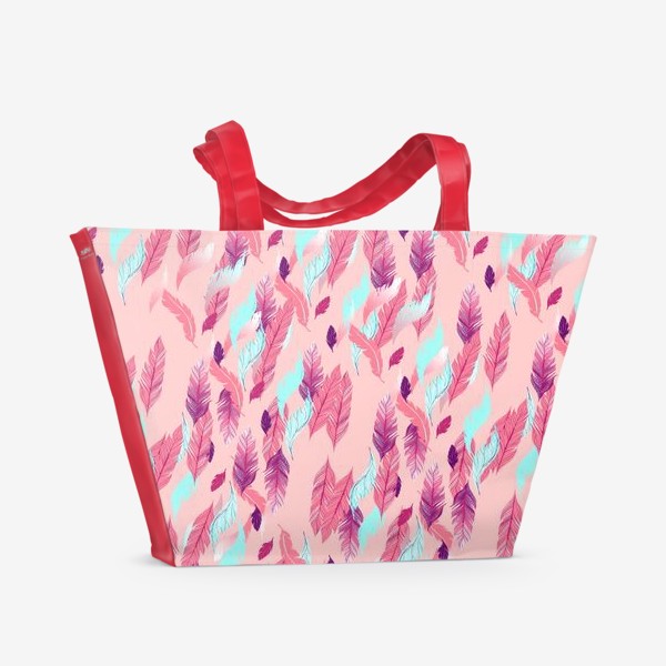 Пляжная сумка &laquo;Pink feathers Перья розовый фиолетовый сиреневый нежный&raquo;