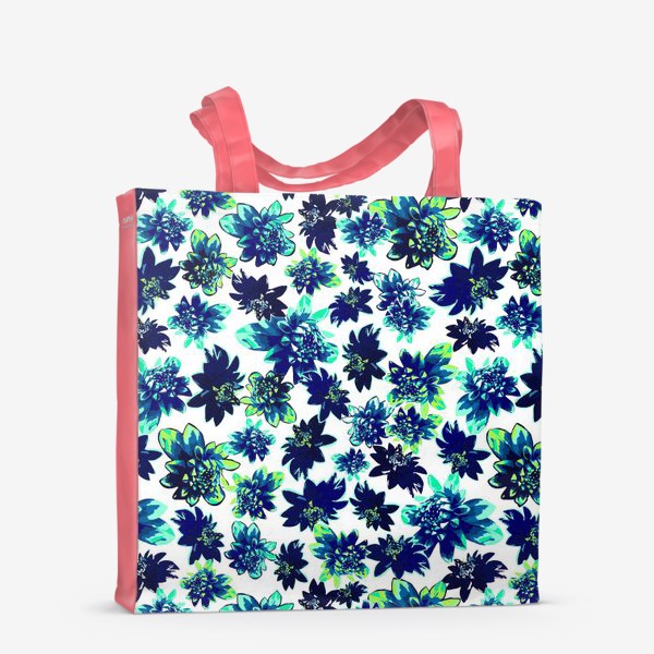Сумка-шоппер «Flowers Цветы паттерн синий зеленый бирюза »