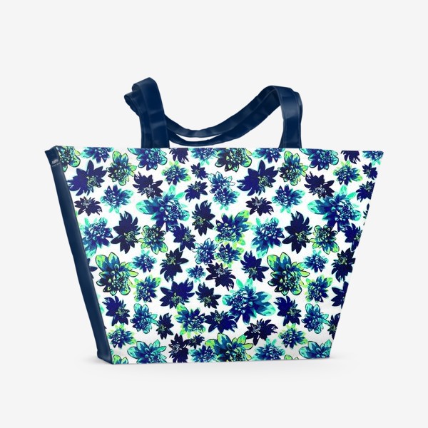 Пляжная сумка «Flowers Цветы паттерн синий зеленый бирюза »