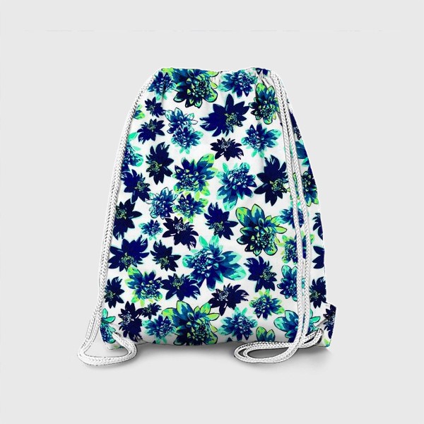 Рюкзак «Flowers Цветы паттерн синий зеленый бирюза »