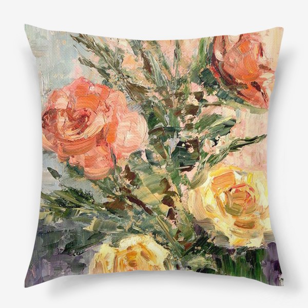Подушка «Розы в стиле импрессионистов, масло, холст»