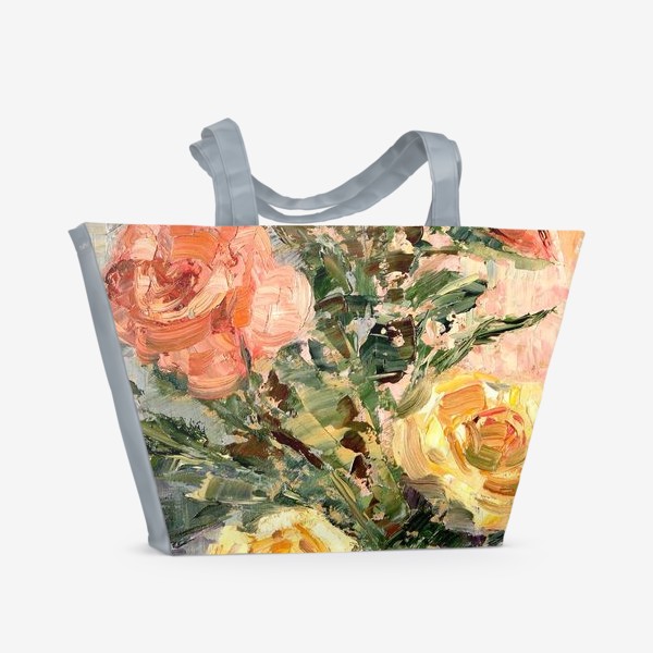 Пляжная сумка &laquo;Розы в стиле импрессионистов, масло, холст&raquo;