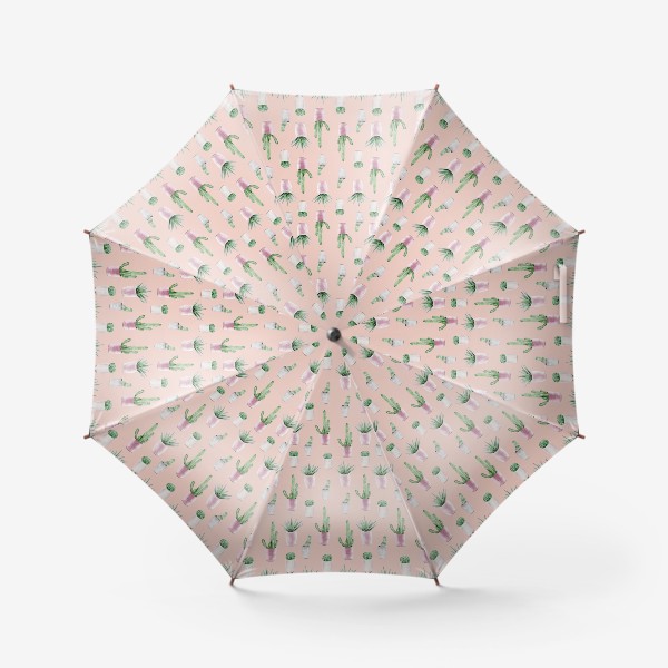 Зонт «Узор с кактусами в горшках на персиковом »