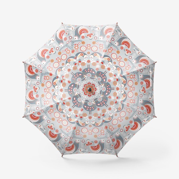 Зонт «Паттерн в скандинавском стиле с птицами и цветами.»