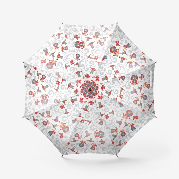 Зонт «Паттерн с колибри и цветами на белом фоне. »