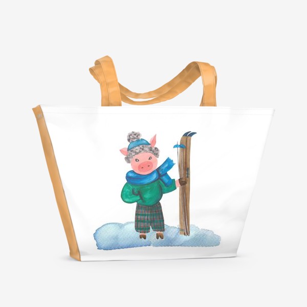 Пляжная сумка «Поросёнок с лыжами»