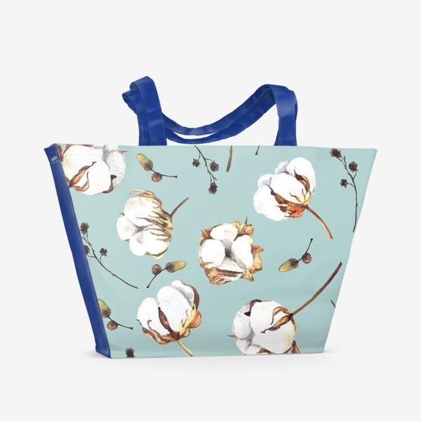 Пляжная сумка «Нежный акварельный паттерн с цветами хлопка»