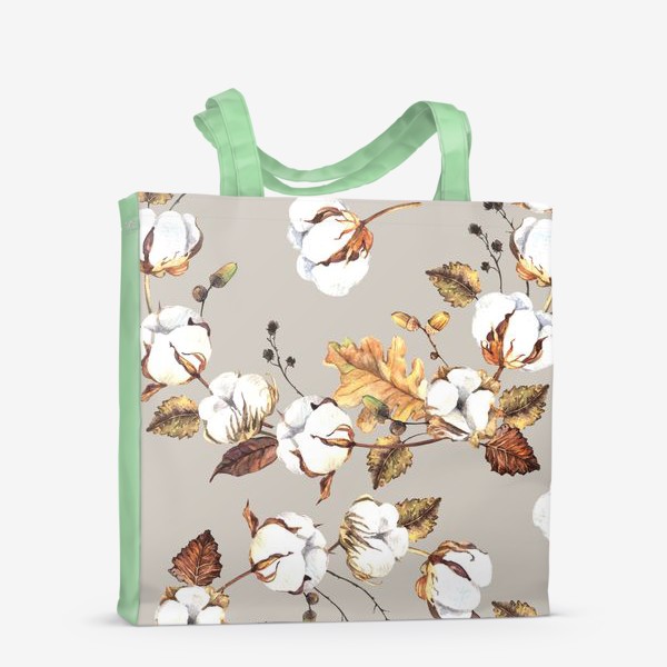 Сумка-шоппер «Акварельный паттерн с цветами хлопка и листьями»