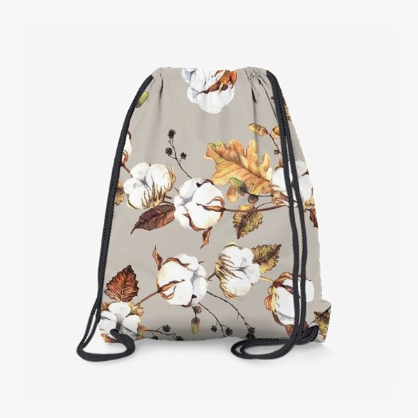 Рюкзак «Акварельный паттерн с цветами хлопка и листьями»