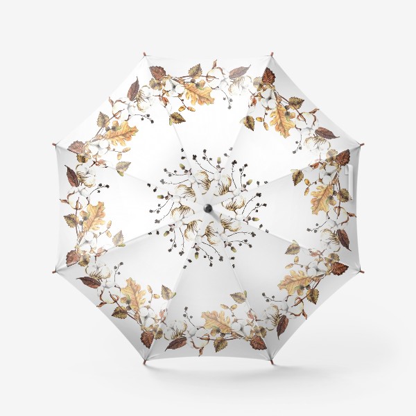 Зонт «Нежный акварельный венок с цветами хлопка»
