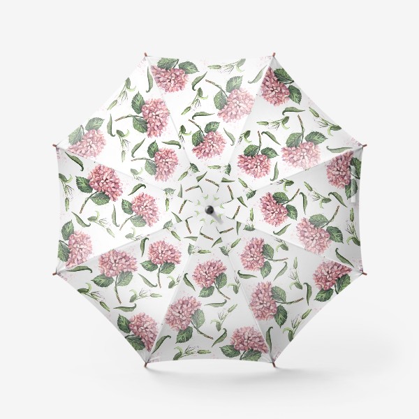 Зонт «Акварельный паттерн с розовой гортензией»