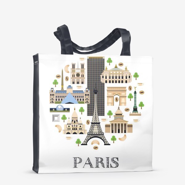Сумка-шоппер «Постер Париж. На белом фоне. Основные достопримечательности.»