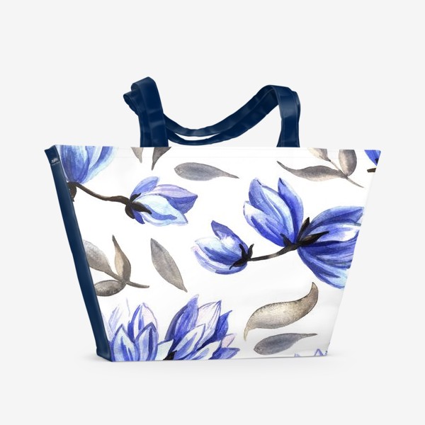 Пляжная сумка &laquo;Акварельный паттерн с голубыми цветами&raquo;