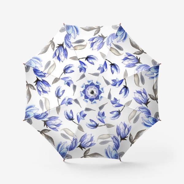 Зонт &laquo;Акварельный паттерн с голубыми цветами&raquo;