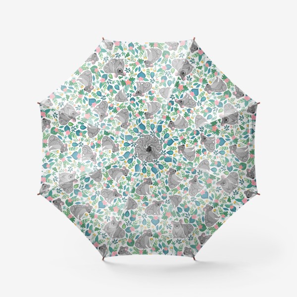 Зонт «Коалы с орнаментом на фоне тропических цветов и листьев»