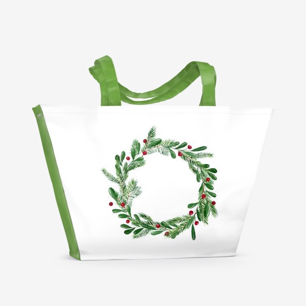 Пляжная сумка «Рождественский акварельный венок »