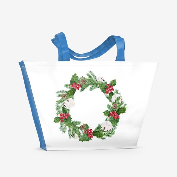 Пляжная сумка «Рождественский акварельный венок »