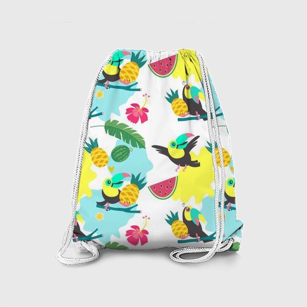 Рюкзак «Тропический фон, милые туканы, экзотические цветы и фрукты»
