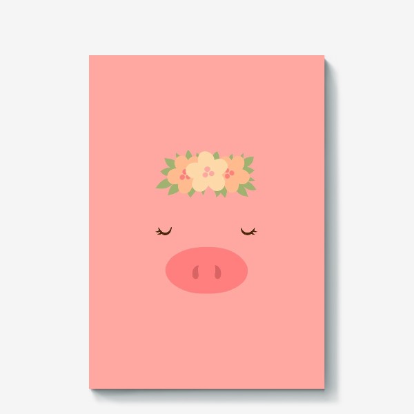 Холст «Свинка в цветочном венке»