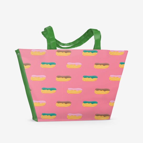 Пляжная сумка «Нежные эклеры с цветной глазурью на розовом фоне»