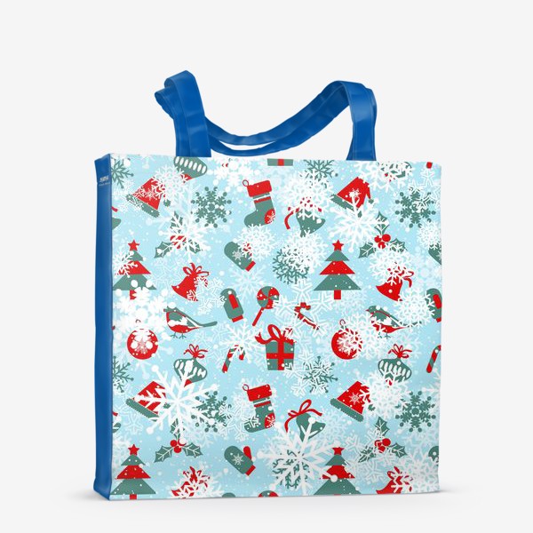 Сумка-шоппер «Зимный снежный узор со снежинками и яркими новогодними подарками»