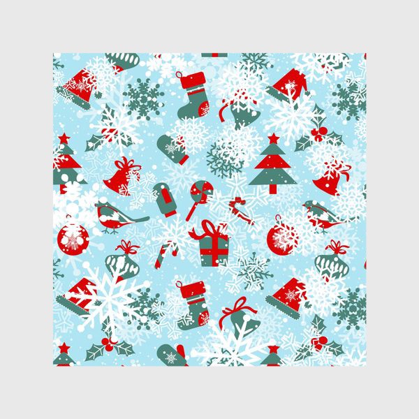Шторы «Зимный снежный узор со снежинками и яркими новогодними подарками»