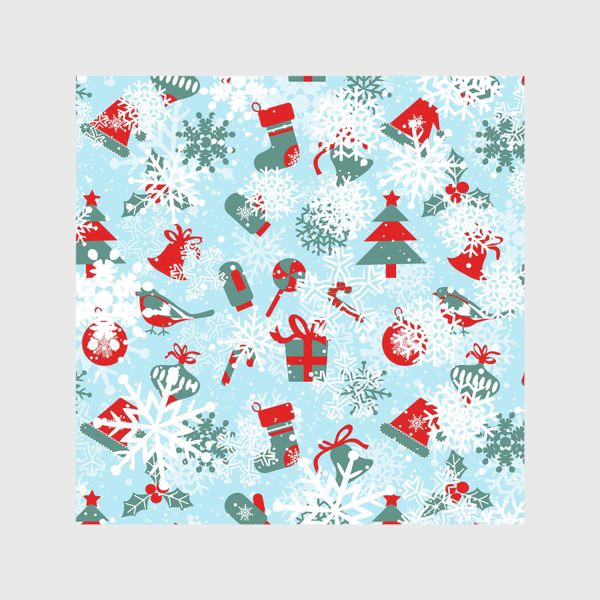 Скатерть &laquo;Зимный снежный узор со снежинками и яркими новогодними подарками&raquo;