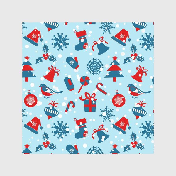 Скатерть «Зимный снежный узор со снежинками и яркими новогодними подарками»