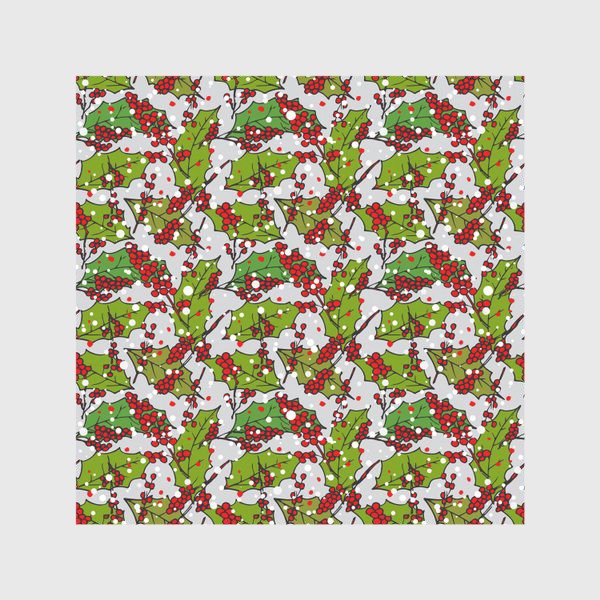 Скатерть «Зимный снежный узор со снежинками и яркими листьями и красными ягодами»