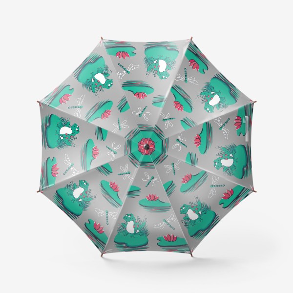 Зонт «Паттерн с лягушками, стрекозами и кувшинками»