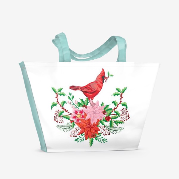 Пляжная сумка «Рождественские украшения и птичка»