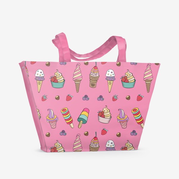 Пляжная сумка «Разное мороженое на розовом фоне. Бесшовный паттерн»