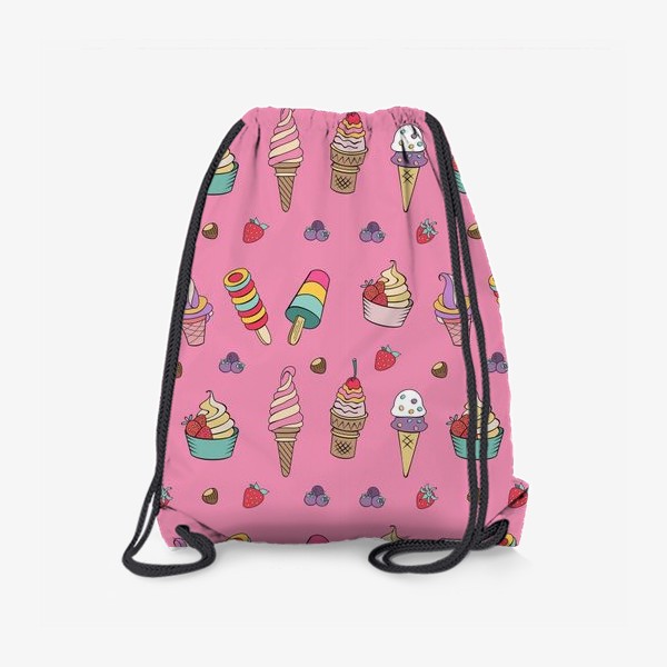 Рюкзак «Разное мороженое на розовом фоне. Бесшовный паттерн»