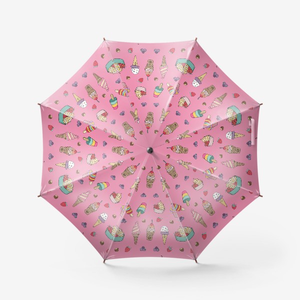 Зонт «Разное мороженое на розовом фоне. Бесшовный паттерн»