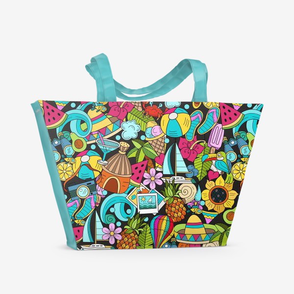 Пляжная сумка «Тропический фон. Летний отдых, тропические фрукты, волны, фрукты, мороженое, пляжный отдых»
