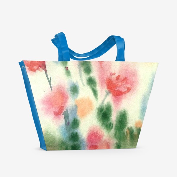 Пляжная сумка «Красные цветы акварель абстракция»