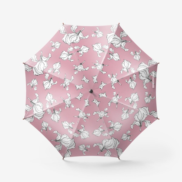 Зонт «Ирисы, черно-белый, розовый, паттерн»