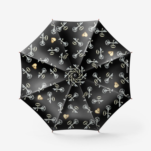 Зонт «Старые ключи на черном фоне, акварель, винтаж»