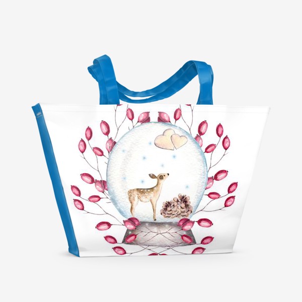 Пляжная сумка «Волшебный шар, олень, сердечки, ягоды, зима, новый год, рождество»