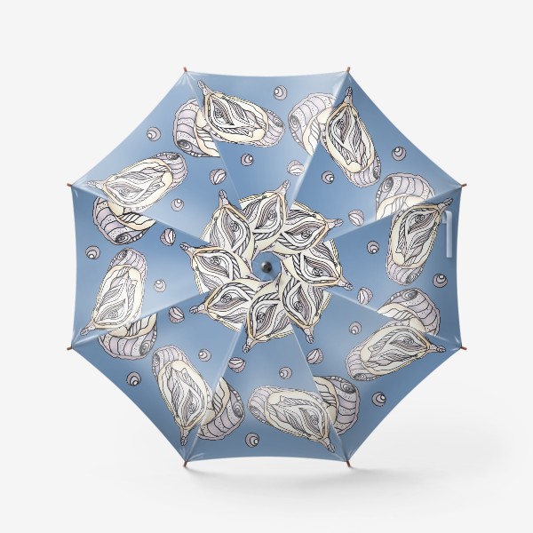 Зонт «Устрицы и жемчуг на серо-голубом паттерн графика акварель»
