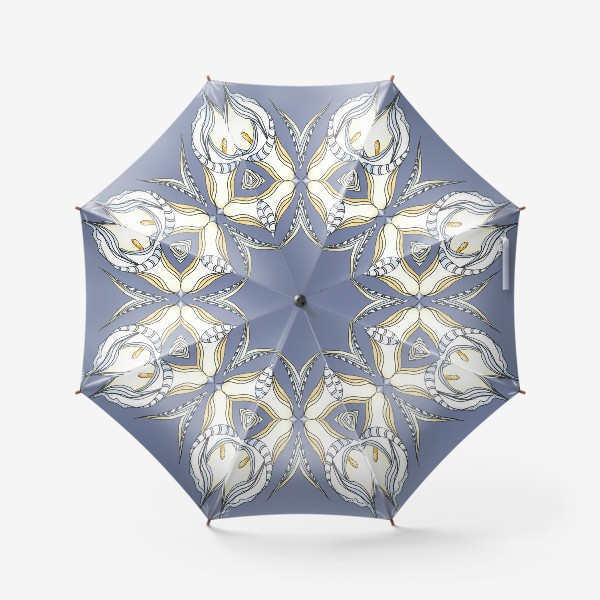 Зонт «Калла паттерна бабочка серо-голубой фон»