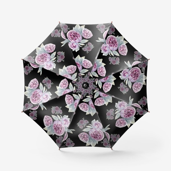 Зонт «Розы на черном, акварель, графика»