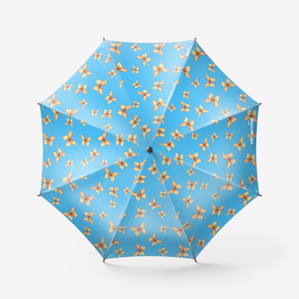 Зонт «Оранжевые бабочки на голубом, акварель, паттерн»
