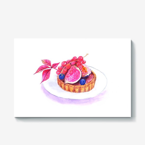 Холст «Пирожное с ягодами и инжиром»