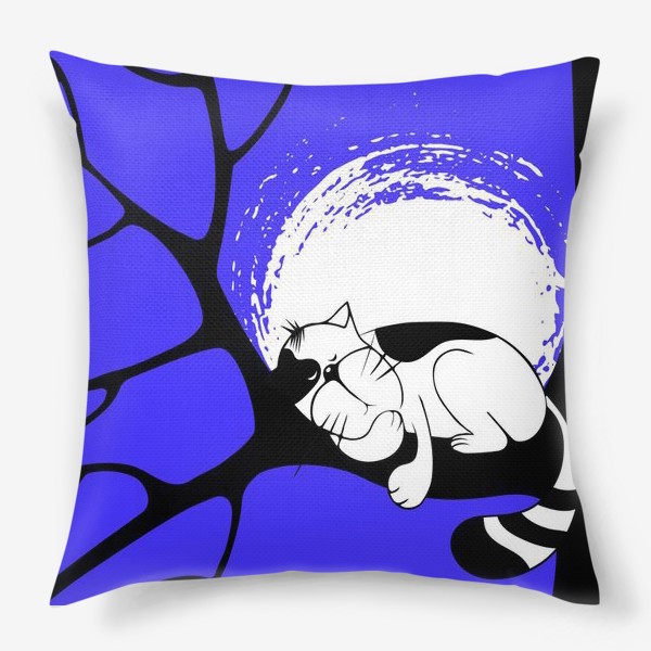 Подушка «Спящий котик на ветке дерева лунной ночью.»