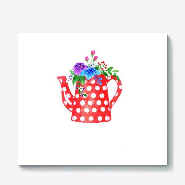 Холст &laquo;Красный чайник с цветами&raquo;